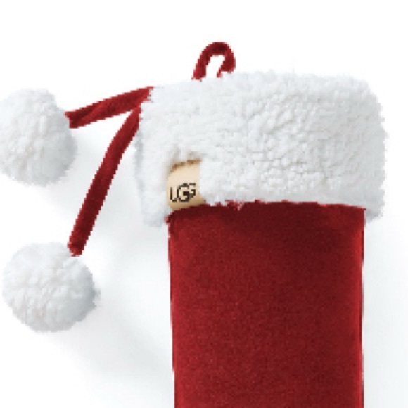 🆕NWT UGG Exclusive BLISS Holiday Classic Cherry Red Stockings with Pom Poms 🍒 - Picture 2 of 8